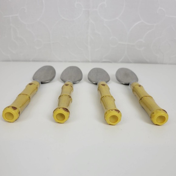 Vintage Unbranded Kitchen Home Spoons One Size Silver Tiki Bamboo Handle Pattern - Picture 2 of 4